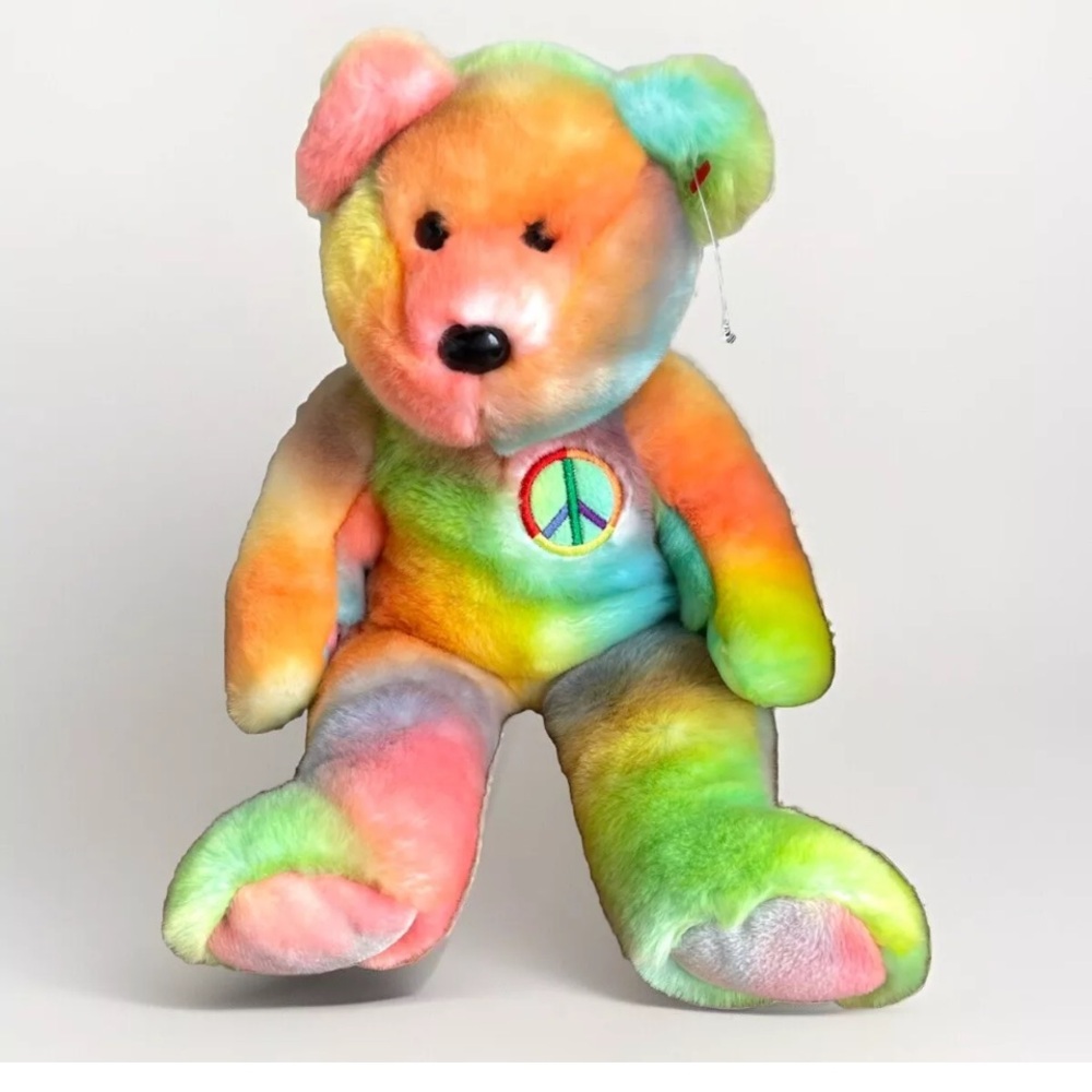 Retired Beanie Buddy 14 inch Peace Tie Dye Bear